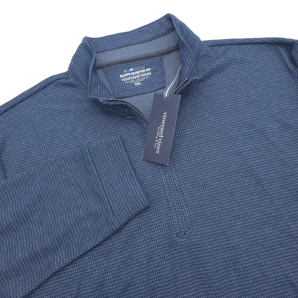 Vineyard Vines OTG Bluffs Quarter-Zip Pullover Men XXL Navy Houndstooth NWT